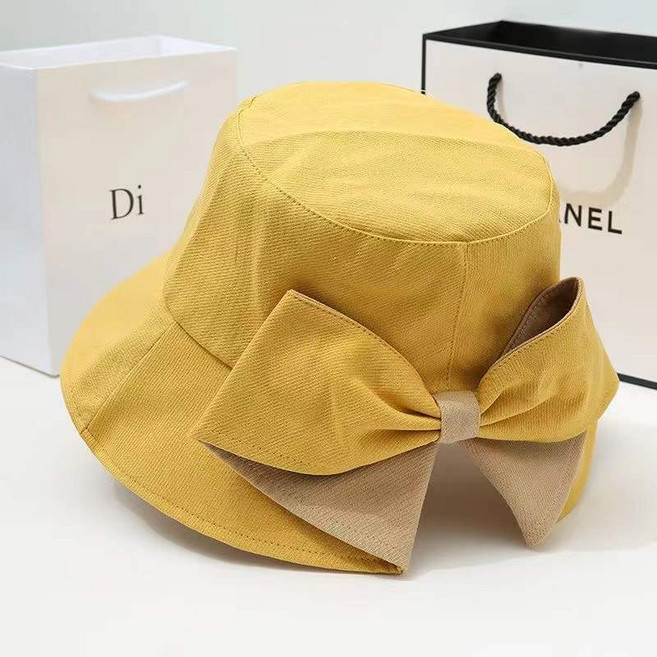 여성 여름 챙모자 큰 리본 장식 면마 혼방 캐주얼 귀여운 버킷햇 JS