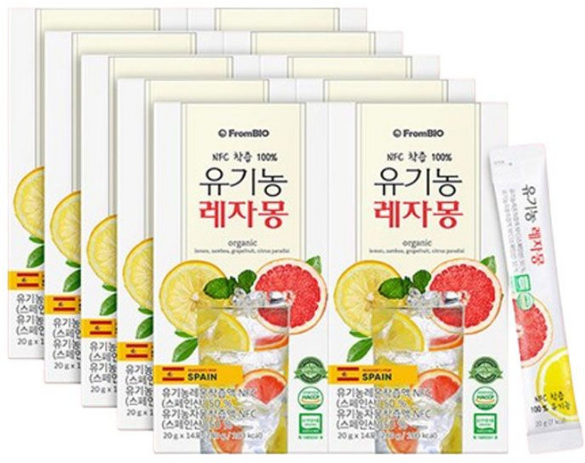 프롬바이오 유기농 레자몽 레몬 자몽 착즙액 280g 열박스 스페인산, 10박스
