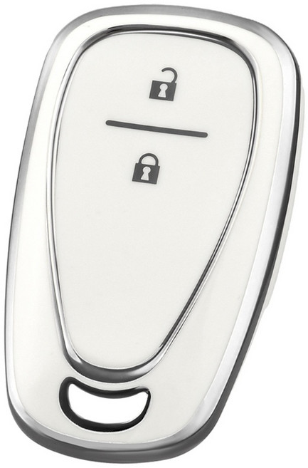 OFFCURVE TPU 쉐보레 자동차 엣지라인 2버튼 더넥스트스파크 더뉴스파크 풀커버 스마트키 적용 키케이스 키홀터 단품, 화이트 실버, 01