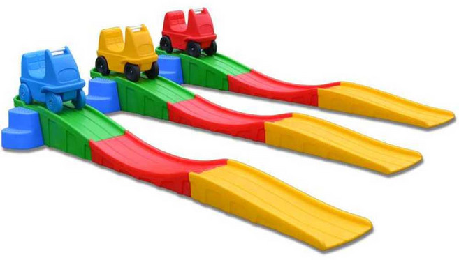 유치원장난감 미끄럼틀 가정용 레이싱 트랙 키즈카페 카, 3단 미끄럼틀 세트 미끄럼틀+자동차, 1개
