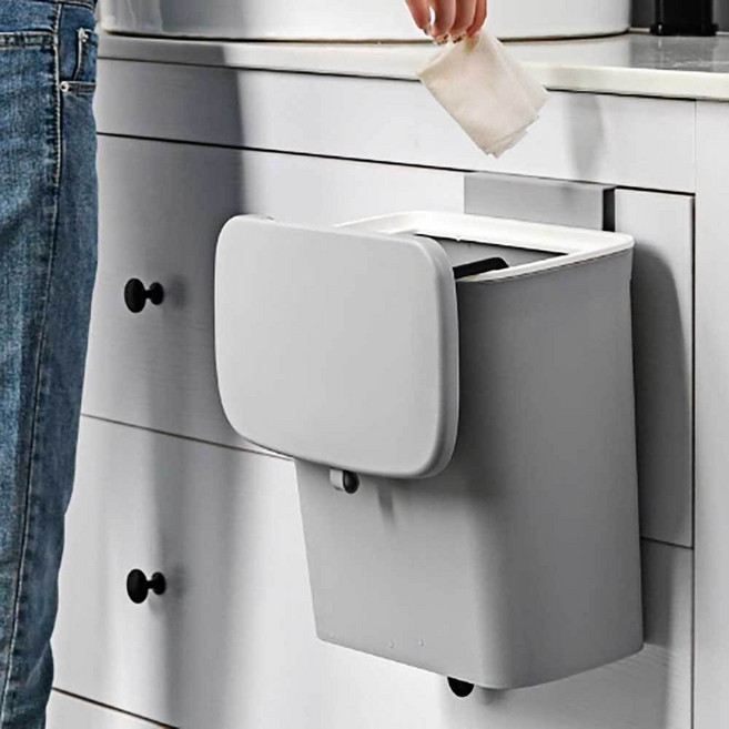 싱크대 쓰레기통 걸이 그레이 9L 스크래퍼 개폐 uts3+1bKo