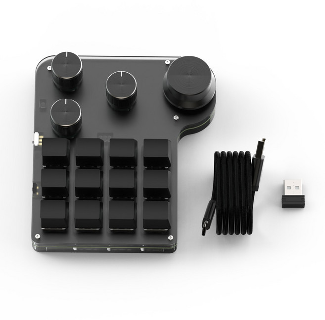 SIKAI 기계식 커스텀 키보드 한손 편집 프로그래밍 매크로 키보드 디자인너 전문가용 단축기 포토샵 영상 편집 12키 4노브 블루투스+RGB, 블랙, 한손 키보드