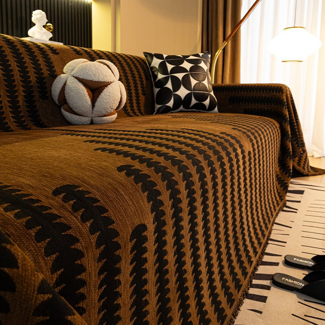 홈 소파 커버 거실 니트 담요 가구 고양이 스크래치 방지 3 인승 풀 세트, E. 180x150cm, Autumn Coffee, 1개