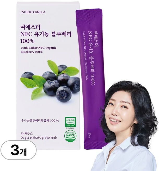 [본사직영] 여에스더 NFC 유기농 블루베리 100% 국민영양 프로젝트, 3박스, 280g - 쿠팡