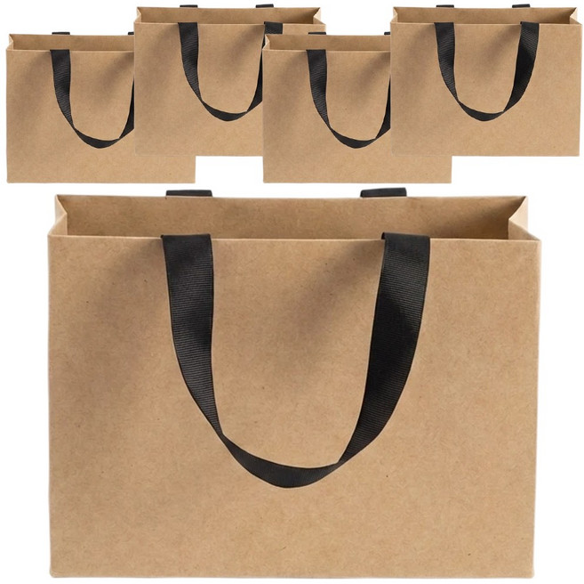 카로히포 깔끔하고 튼튼한 무지 선물용 종이 쇼핑백 종이백, 5개, 브라운
