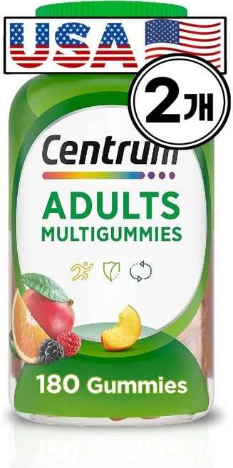 Centrum Gummy Multivitamin for Adults 센트룸 성인 멀티비타민 구미 젤리 자연과일향 180개 2팩, 2개, 180정 - 쿠팡