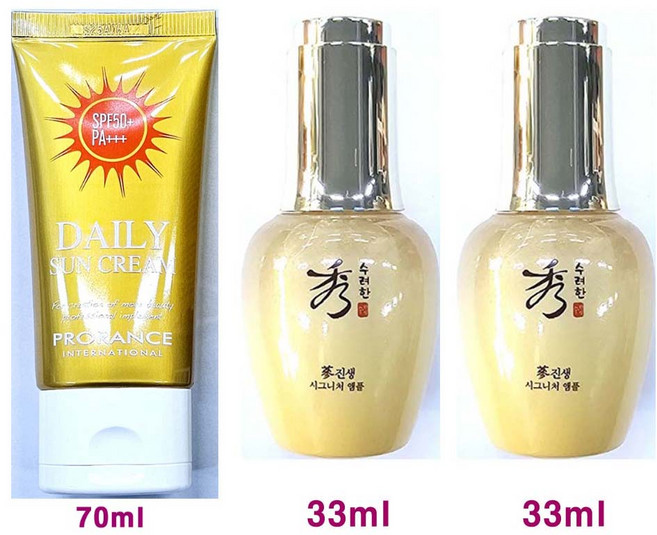 (무 배) 프로랑스 데일리 선크림 70ml + 수려한 진생 시그니처 앰플 33ml X 2개 (합계 66ml) 추가, 1개