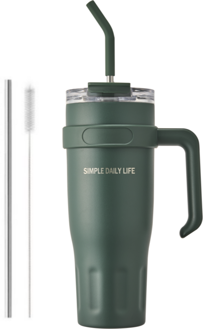 허니앤버니 텀블러 대용량 스텐 보온 보냉 차량용 빨대 손잡이, 1개, 1100ml, 포레스트 그린