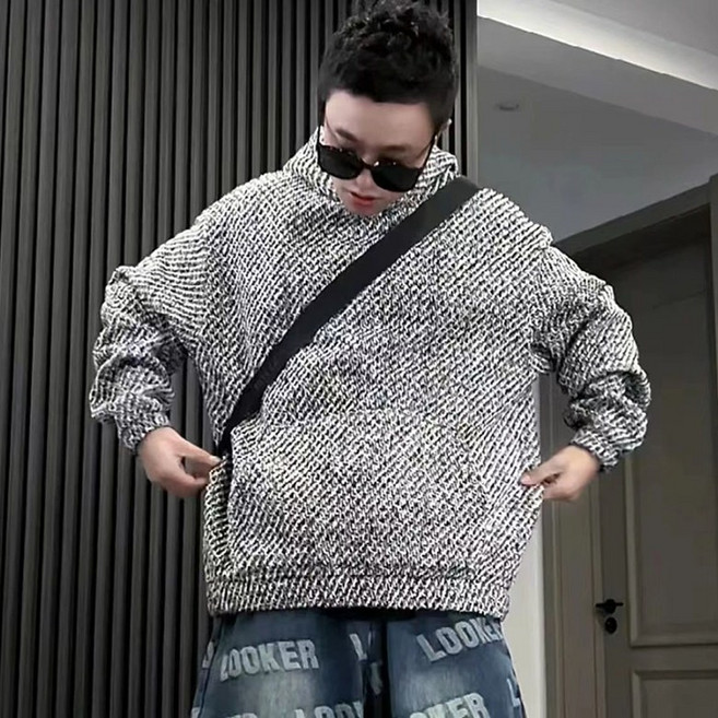 FANSYLI 추동 트위드 짜임코트 남성 빅사이즈 루즈핏 후드티 고급감 기모 캐주얼 상의 X2412D16