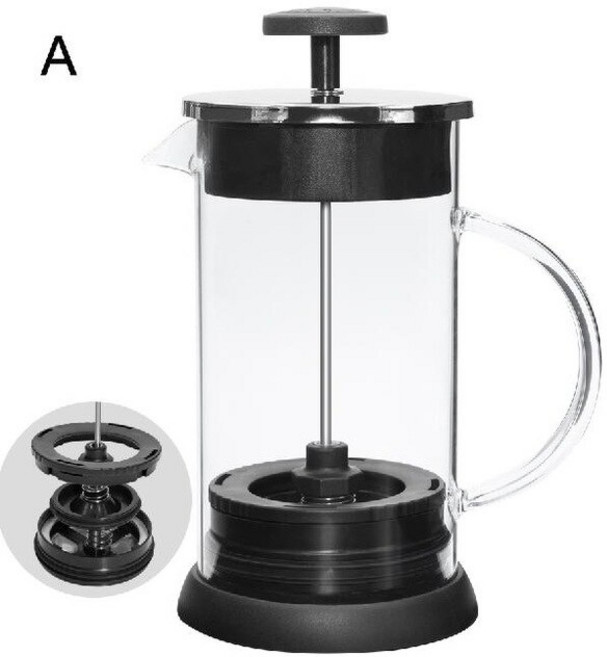 프렌치 프레스 커피/차 브루어 커피 포트 커피 메이커 주전자 1000ML 스테인레스 스틸 유리 보온병 바리스, 01 light yellow, 1개