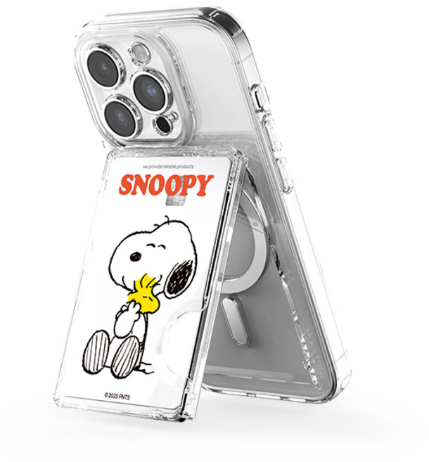 스누피 투명 마그네틱 멀티 스탠드 카드지갑 (맥세이프 호환), 1개, 라이프_허그 스누피