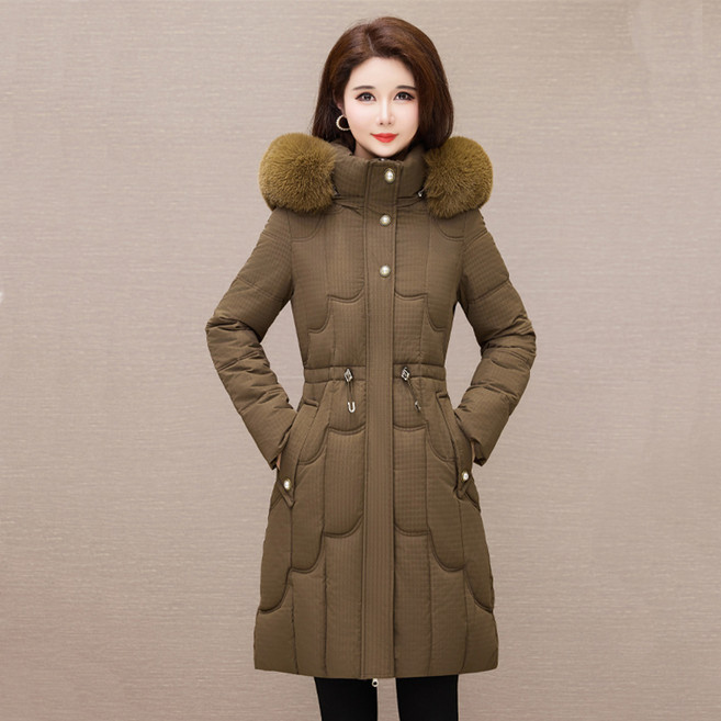 AOKADA 여성 겨울 슬림핏 A라인 패딩 점퍼 퍼 후드 하프 코트 아우터