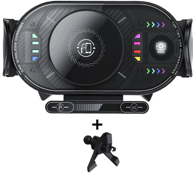 SEVOREN 차량휴대폰거치대 플립 대화면 호환 무선충전 차량용 핸드폰거치대 맥세이프거치대차량용 고속 무선충전 거치대 송풍구형+대쉬보드형, 송풍구고정, 블랙