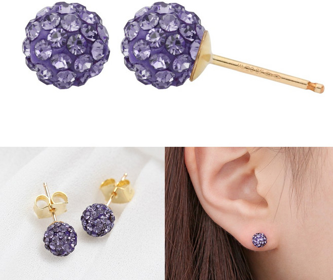 여성용 14K 큐빅볼 귀걸이 12월 탄생석 탄자나이트 컬러 미러볼 이어링 JK224 + 선물케이스