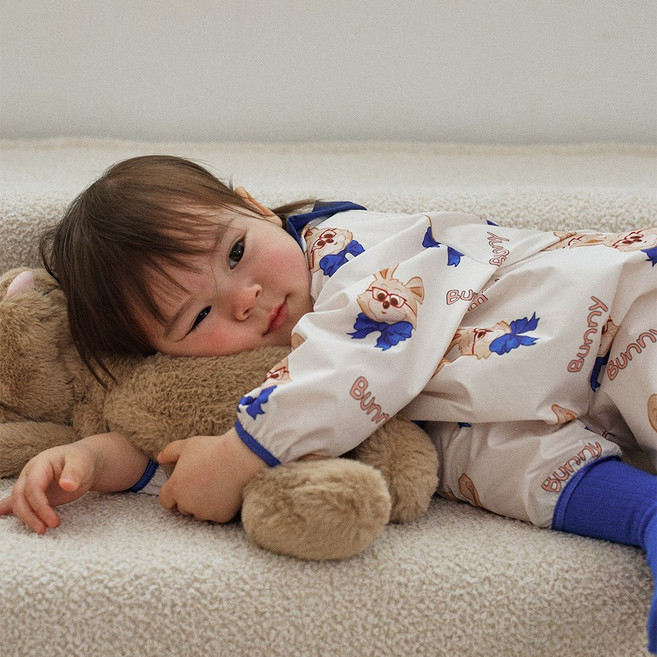 마티앙쥬 아기 유아 방수 전신 촉감놀이 미술가운, 아이보리 레빗