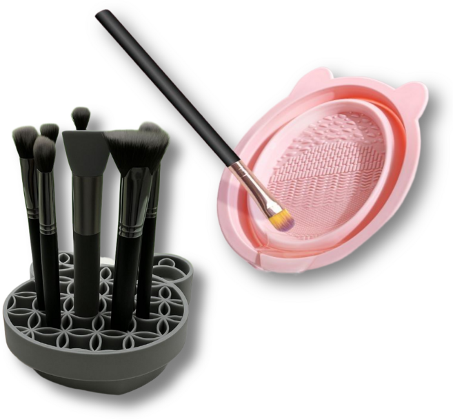 트랠리 메이크업 브러쉬 세척 건조 올인원, 1세트, 핑크+그레이