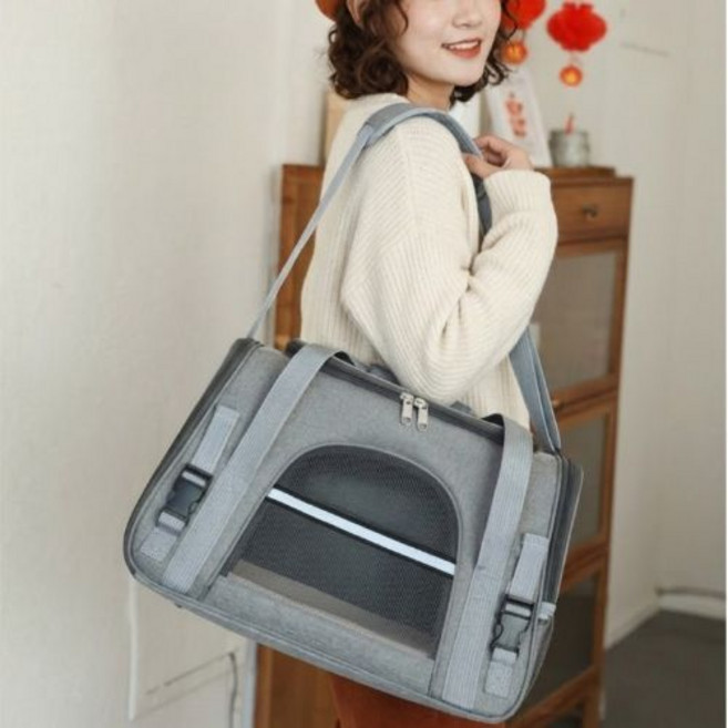 소소한바닐라 강아지 사방통풍 메쉬 이동가방 토드&숄더, 1개, 그레이