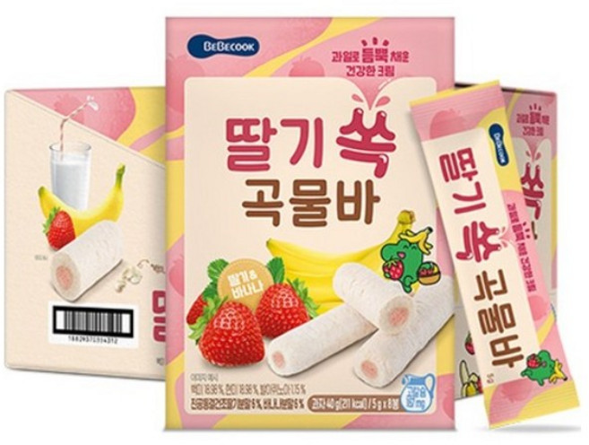 베베쿡 딸기 쏙 곡물바 8p, 딸기+바나나 혼합맛, 40g, 12개