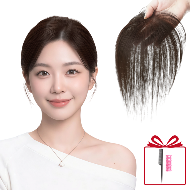 Novah 자연스러운 정수리 가발 부분가발 여성 볼륨 업 똑딱이 인모 100%, 1개, 브라운