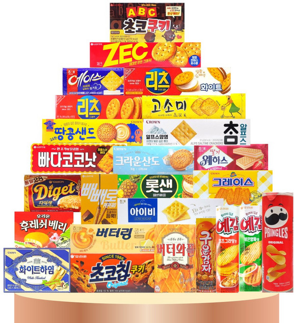 [판다네 마켓] 소형 25종-E 과자세트 (리츠 고소미 마리 프링글스 구운감자 후레쉬베리 버터와플 화이트하임 다이제 빼빼로 그레이스 웨하스 초코칩쿠키 빠다코코낫 버터링 에이스), 1개