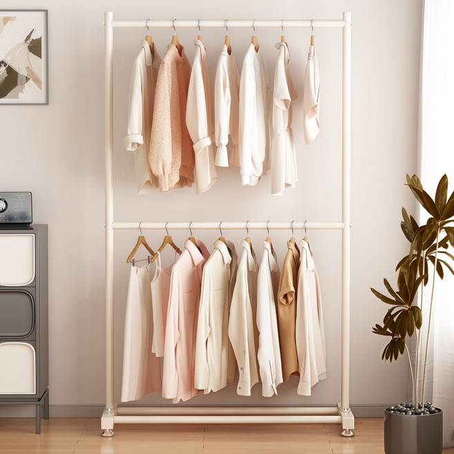 비전코퍼 심플 2단 스탠드 옷걸이 행거, 화이트