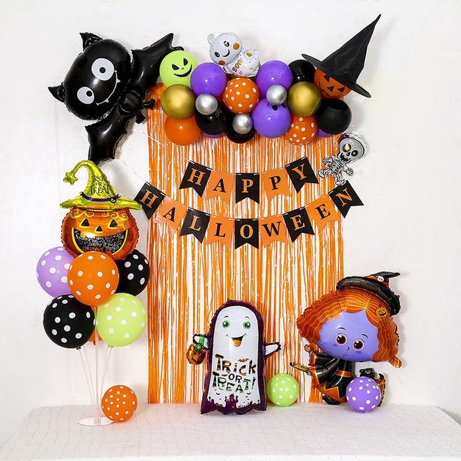 [파티랑]풍선구름할로윈장식세트(마녀모자커튼포함), 02)오렌지금박유령, 1세트