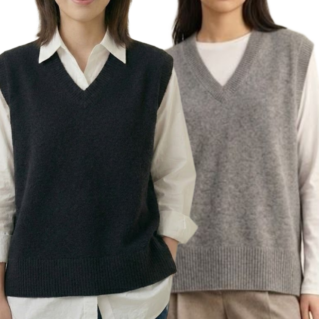 라피진 여성 간절기 니트 조끼 브이넥 오버핏 베스트 2종 세트