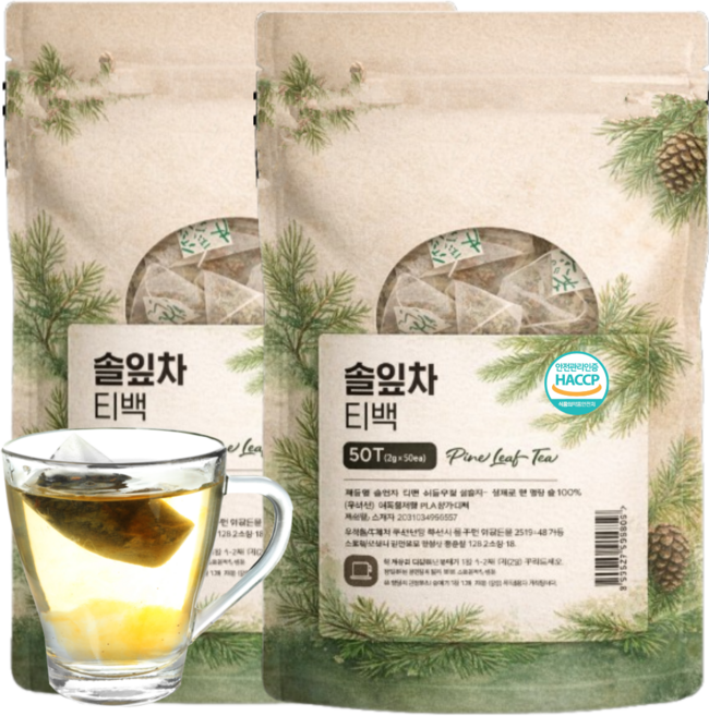 솔잎차티백 솔잎차 식약청인정 해썹 곰솔잎 100%, 2g, 2개, 50개입