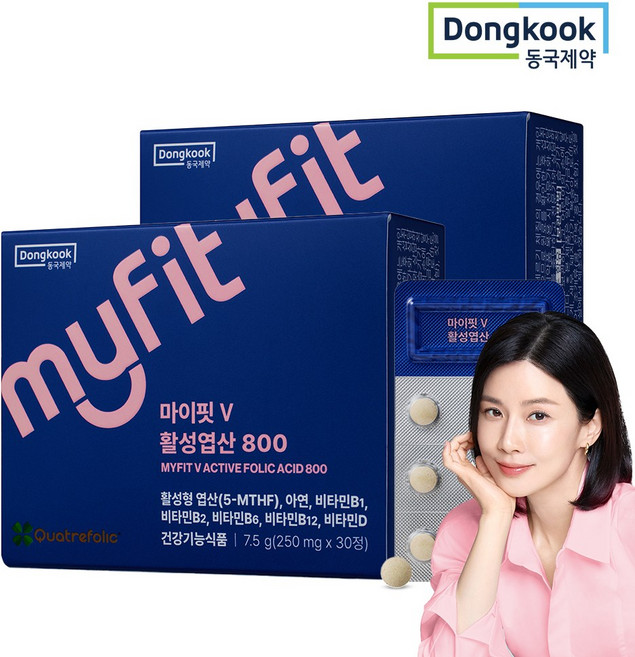 동국제약 마이핏 이보영 임산부 특허 활성형 엽산 800 이노시톨 영양제, 2팩, 30정