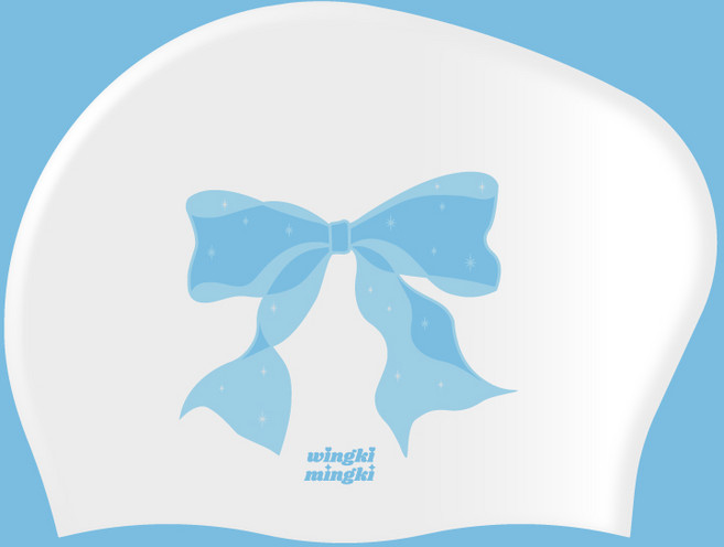 윙키밍키 하늘별리본 실리콘 롱헤어 긴머리 빅사이즈 수모 수영 모자, 1개, WHT