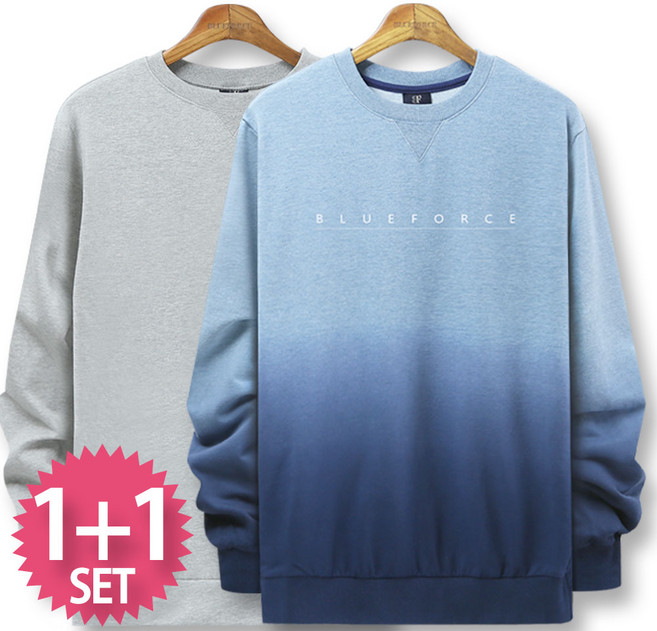 블루포스 헤튠 맨투맨 + 심플 맨투맨 [2장 묶음] 남자 긴팔 티셔츠 남성 빅사이즈 운동복 가을 단체티 커플티 츄리닝