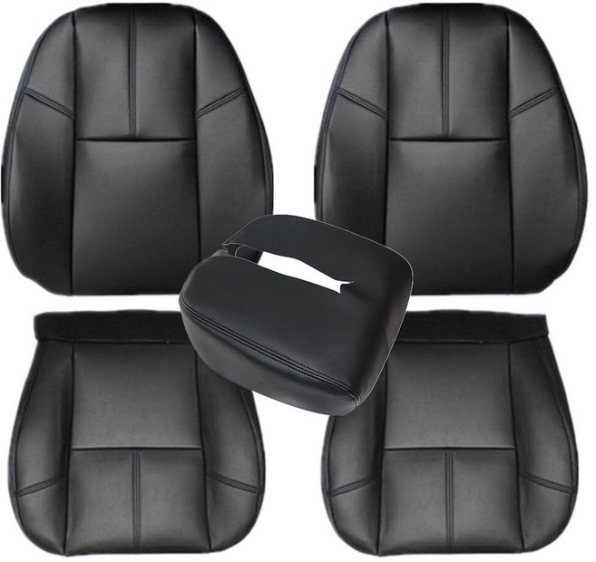 GXARTS #193 블랙 운전자 및 조수석 바닥 & 상단 린 백 가죽 시트 커버 중앙 팔걸이 교체 쉐보레 실버라도 서버번 아발란치 타호 GMC 시에라 유콘 2007-2014