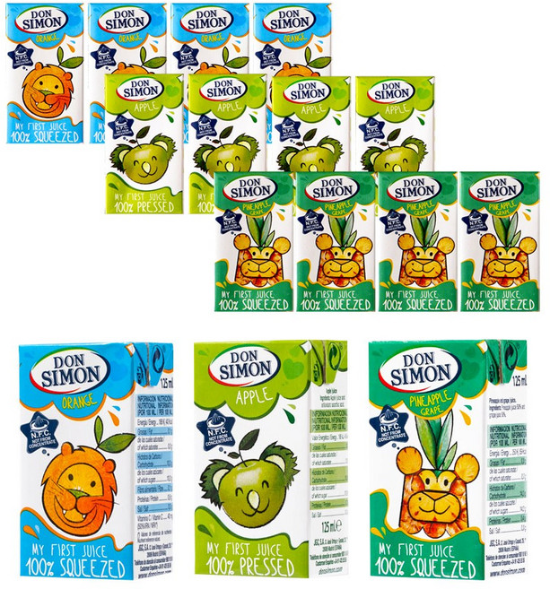 돈시몬 100%착즙주스 오렌지125ml 5개+사과125ml 5개+파인애플 백포도125ml 5개 (총15개) 음료수생과일어린이, 125ml, 15개