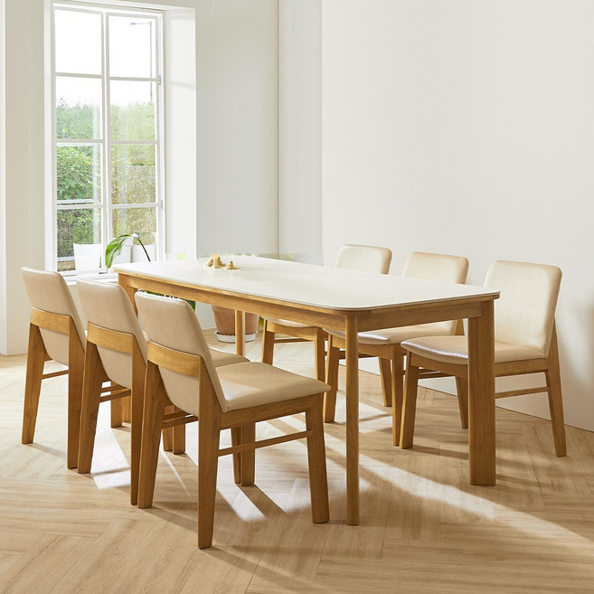 보루네오 엘리브 리움 6인용 세라믹 원목 식탁 의자 6개 세트, 인조가죽의자6P_pn934-1