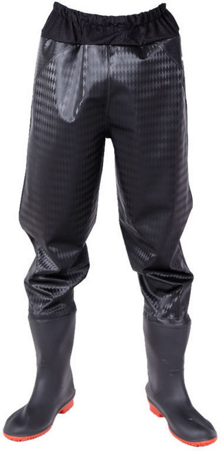 漁佂 男士防水雨褲 捕魚釣魚下水褲 齊腰設計, 1個, 齊腰 漁佂 80絲黑色稜形紋,42碼