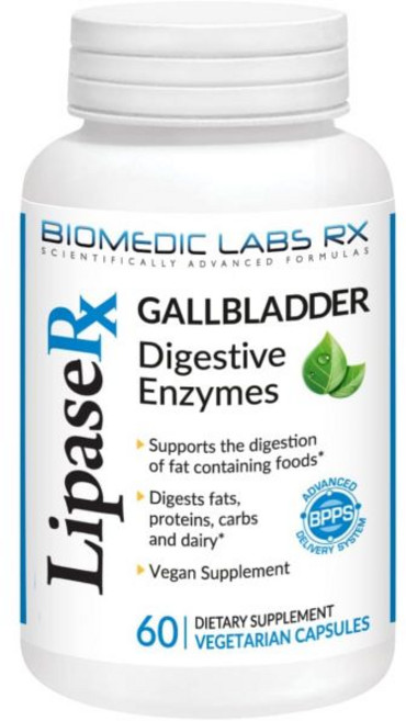 Biomedic Labs RX 담낭 포뮬러 리파제 프로테아제 및 아밀라제 소화 효소로 팽만감 감소 - 채식주의자 60개의 식물성 캡슐, 60정, 1개