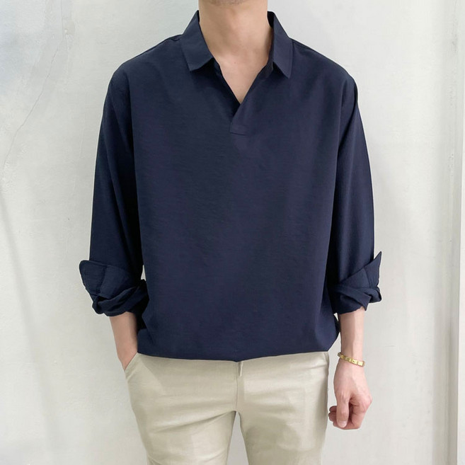 라운지21 남자 오버핏 여름 린넨 오픈카라 셔츠