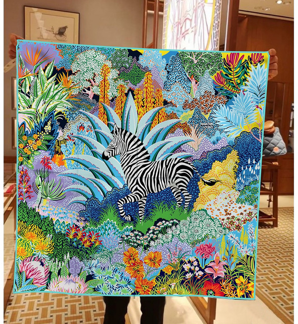 Varleaer 트윌 스퀘어 스카프 명품 디자이너 가방 반다나 정확한 밑단 숄 머리 장식 스카프 다재다능한 90*90cm 발렌타인데이 선물 여성 여름 액세서리 마운틴 지브라