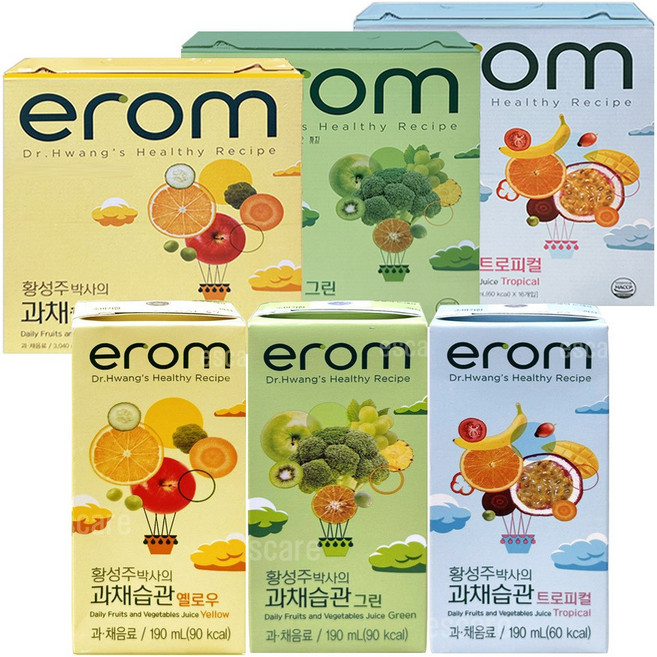 이롬 황성주박사의 과채습관 3종 (트로피컬/그린/옐로우), 48개, 190ml