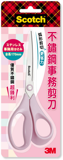 3M Scotch SS-AS6.5 不鏽鋼事務剪刀 玫瑰粉 弧形剪切省力 優質不鏽鋼 全長180mm, 1支