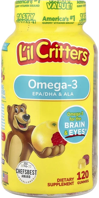 L'il Critters 오메가3 라즈베리-레모네이드 맛 구미젤리 120개, LilCritters오메가3라즈베리레모네이드맛구미젤리1, 1개, 120정 - 쿠팡