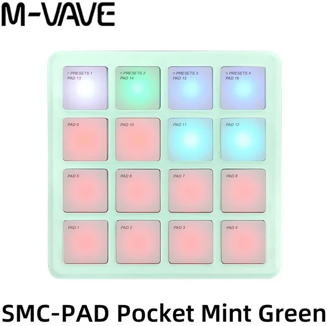 M-VAVE SMC-PAD 무선 MIDI 컨트롤러 적합한 타악기 키보드 USB-C 인터페이스 휴대용 디자인 소형 MIDI 패드, [01] SMC-PAD Pocket Green
