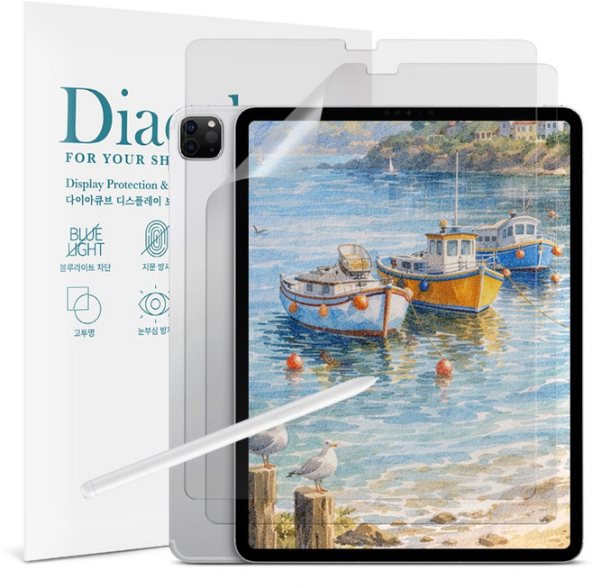 다이아큐브 아이패드프로 4 5 6세대 12.9(32.8cm) 저반사 지문방지 종이질감 항균 블루라이트차단 액정보호필름, 2개