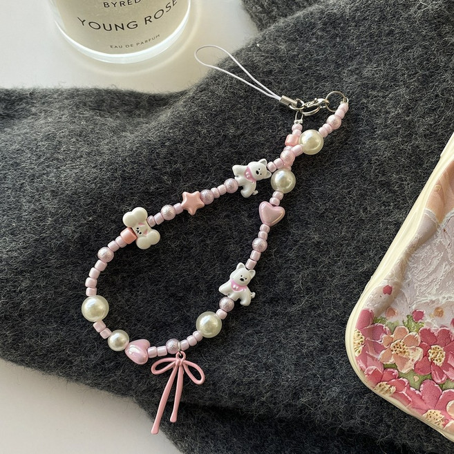 귀여운 동물 캐릭터 비즈 분실방지 예쁜 핸드폰 손목 스트랩, 5.귀여운강아지 1개, 1개