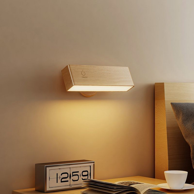 나무팩토리 무타공 충전 밝기조절 우드 벽등 벽걸이 조명 침대 침실 무드등, 느티나무 베이지