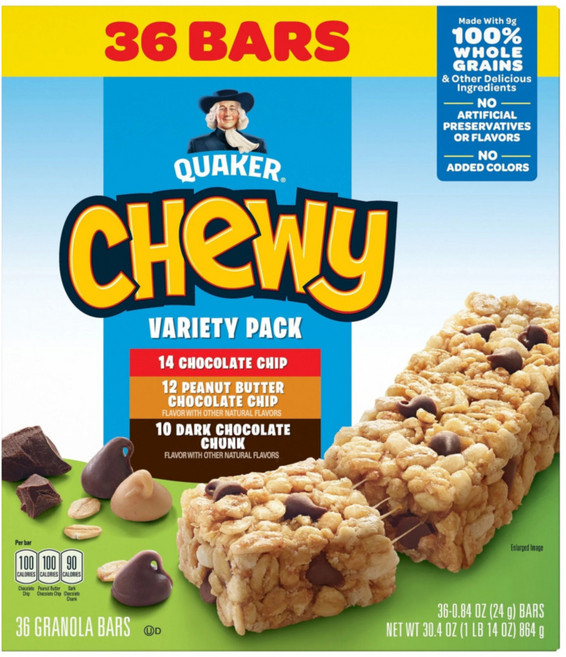 퀘이커 츄이 그래놀라 바 버라이어티팩 36개입, 1개, 864g