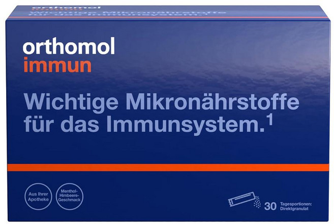 Orthomol Immun 30 멘톨-라즈베리 과립 - 비타민-미량 원소 복합체 면역 체계 지원, 1개