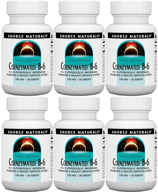 Source Naturals 소스내추럴스 코엔자이메이티드 B6 100mg 테블릿, 30정, 6개 - 쿠팡