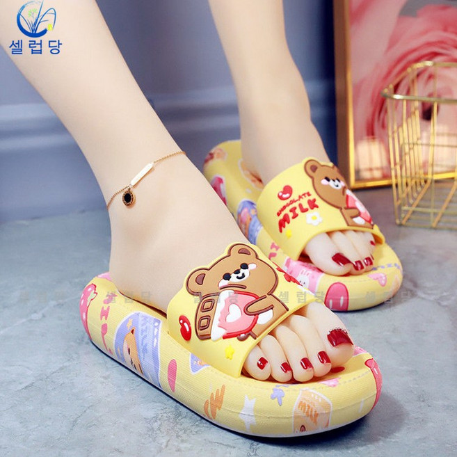 셀럽당 슬리퍼 여 여름 통굽 캐릭터 큐트 홈 욕실 샌들 미끄럼 방지 하이힐 패션