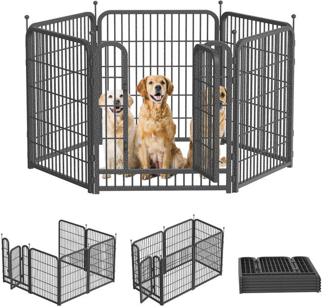 강아지 울타리 펜스 설치 쉽고 단단하고 펫 서클 DIY 레이아웃 자유 배변 훈련 탈출 방지 독립형 케이지 강아지용 소형/중형/대형견 펫 용품, 1개, 실버블랙